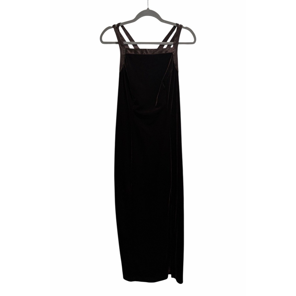 Vtg 90s Chocolate Brown Velvet Maxi Dress Romantic Goth Strappy Whimsigoth